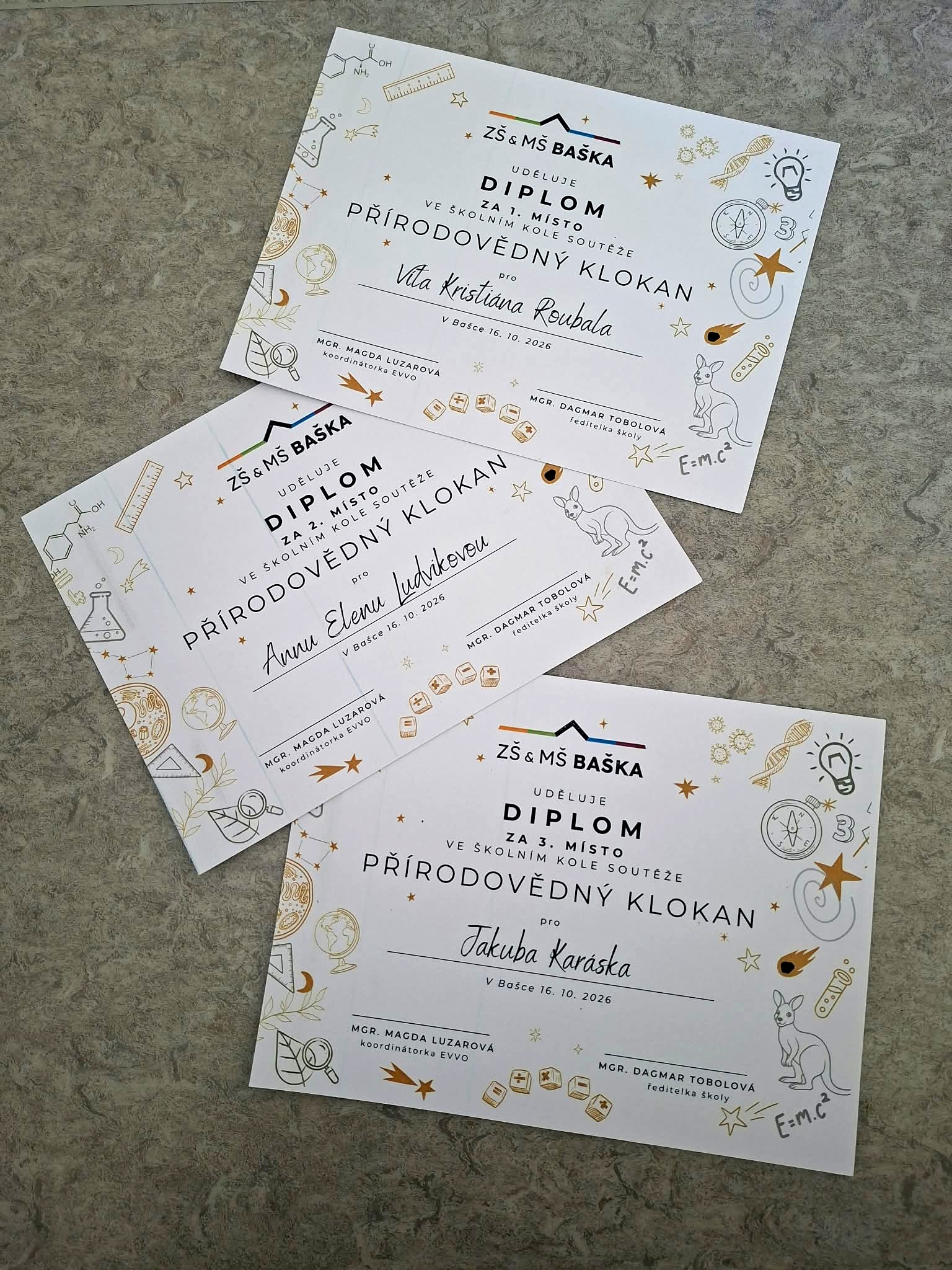 Přírodovědný klokan - diplomy